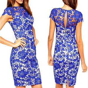 Čipkana plava večernja haljina