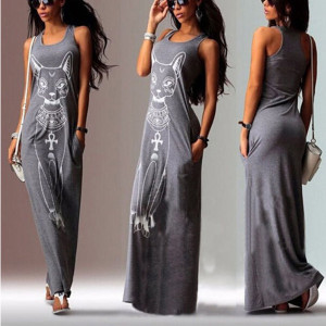 Maxi mačka print casual haljina