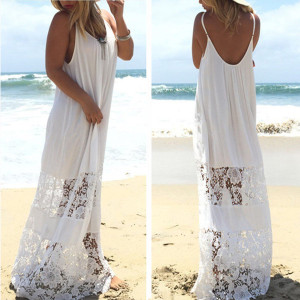 Maxi boho bijela čipkana haljina