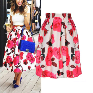 Midi cvjetna skater suknja visokog struka