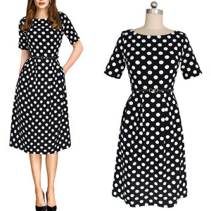 Midi skater pinup luksuzna haljina s remenom