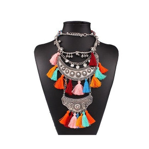 Masivna etno boho srebrna ogrlica s resicama