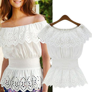 Pamučna off shoulder čipkana bluza