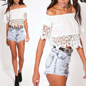 Boho off shoulder čipkani top