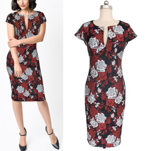 Luksuzna midi reljefna cvjetna haljina v izrez