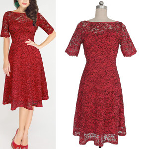 Luksuzna večernja čipkana midi haljina