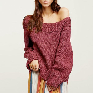 Off shoulder pleteni vrećasti pulover