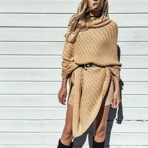 Klasični pleteni dolčevita pončo kardigan