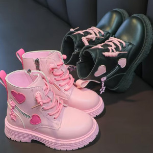 Dječje zipper čizmice na zvjezdice i srca crna roza