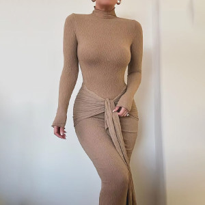 Čipkana dolčevita haljina sa šalom oko struka *Limitirana kolekcija*