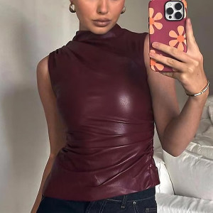 Nabrani top kožnog izgleda 2 boje