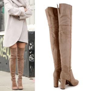 Čizme iznad koljena sa stražnjim prorezom i stabilnom blok petom