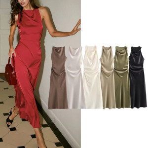 Luksuzna satenska haljina s naborom 10 boja