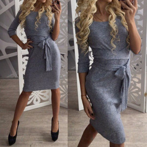 Casual elegantna midi haljina s mašnom