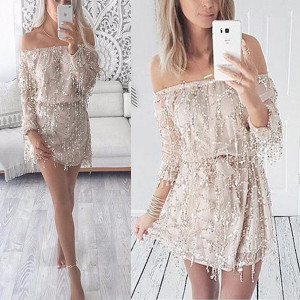 Kombinezon haljina otvorenih ramena sa šljokicama