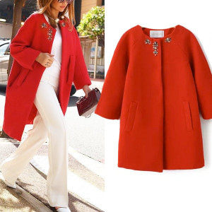 Damski kaput midi rukava s cirkonima