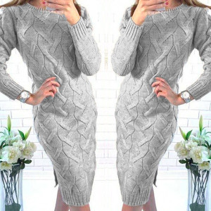 Mini pletena pulover haljina dugih rukava