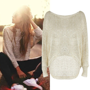 Široki pleteni prozračni pulover sa šljokicama