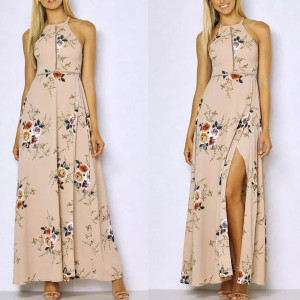 Maxi haljina na bretele s prorezom cvjetni uzorak