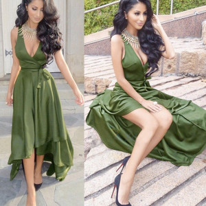 Asimetrična svečana midi zelena haljina