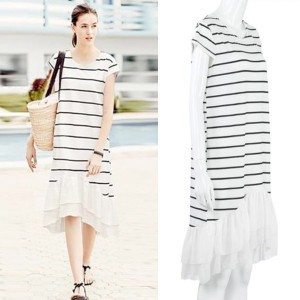 Midi casual prugasta haljina s volanom