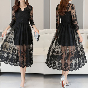 Midi večernja čipkana haljina