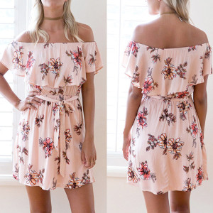 Mini off shoulder boho cvjetna haljina