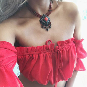 Boho crop top bluza otvorenih ramena