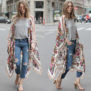 Asimetrični ljetni kimono kardigan cvjetnog uzorka