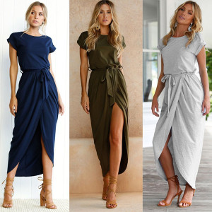 Duga asimetrična casual elegantna haljina standardni M/38 tamno plava