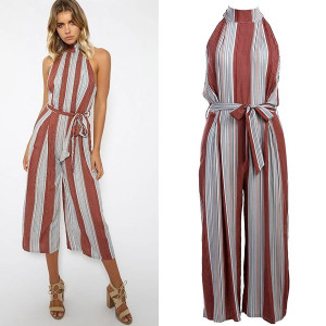 Midi pamučni prugasti kombinezon