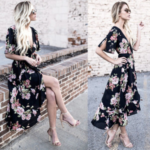 Midi cvjetna asimetrična haljina