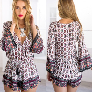 Boho vintage kombinezon dugih rukava s resicama