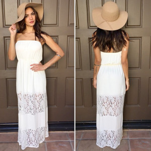 Maxi bijela čipkana haljina za plažu