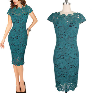 Midi večernja haljina od krupne čipke