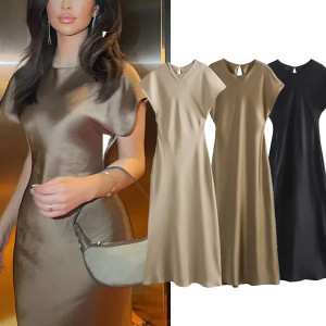 Luksuzna satenska haljina zvono kroja 4 boje