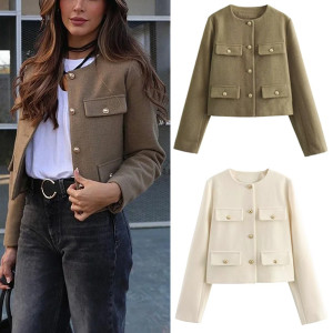 Kratki reljefasti blazer s ukrasnom dugmadi 6 boja