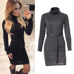 Dolčevita haljina na vezanje oko struka