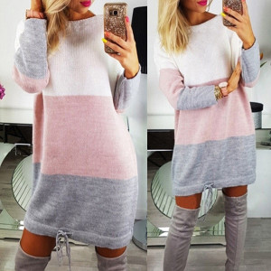 Trobojna pletena mini haljina