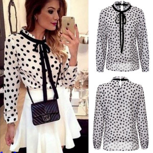 Točkasta košulja s mašnom