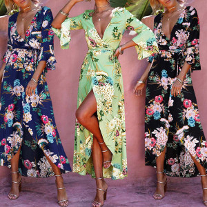 Boho cvjetna kimono haljina na preklop