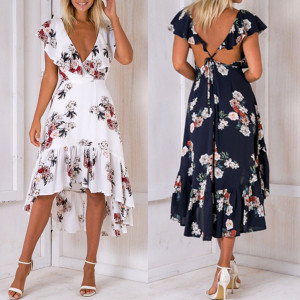 Asimetrična cvjetna haljina ukriženih leđa