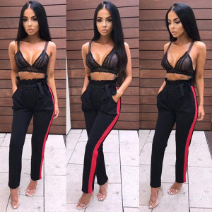 Hlače povišenog struka s bočnom trakom