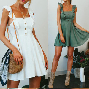 Mini boho haljina s volanima na ramenima