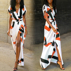 Duga haljina na preklop geometrijskog printa stndardni M/38