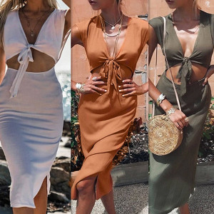 Midi haljina na vezanje sprijeda