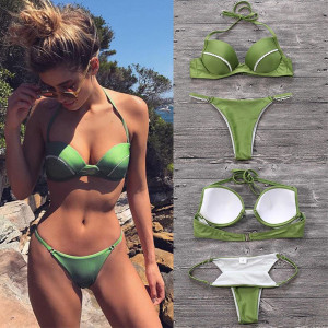 Zeleni push up kupaći kostim s čipkom