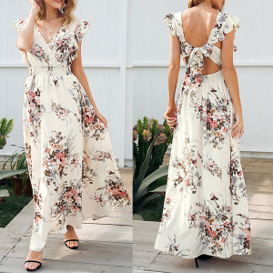 Duga boho cvjetna haljina na volane