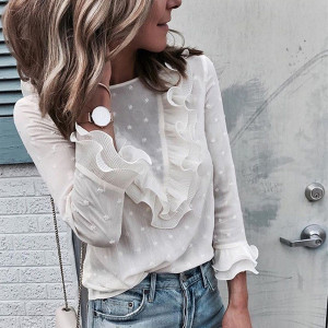 Točkasta bluza na volane veličina standardni S