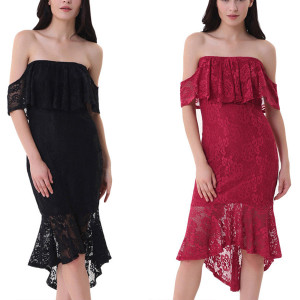 Čipkana haljina otvorenih ramena sirena kroja